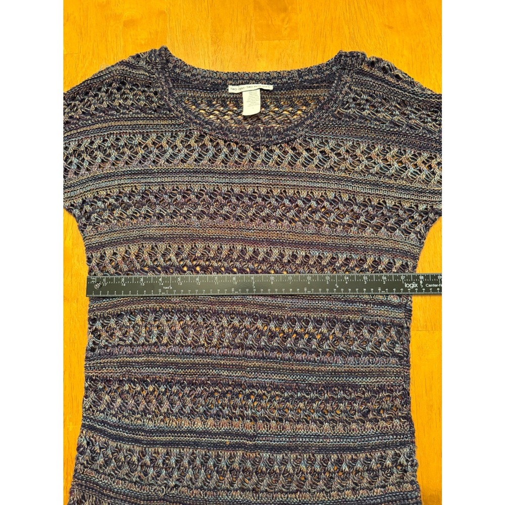 Two-One-Two New York Open Knit Space Dye Sweater Blue Purple Boho Large 414822 - Picture 5 of 6